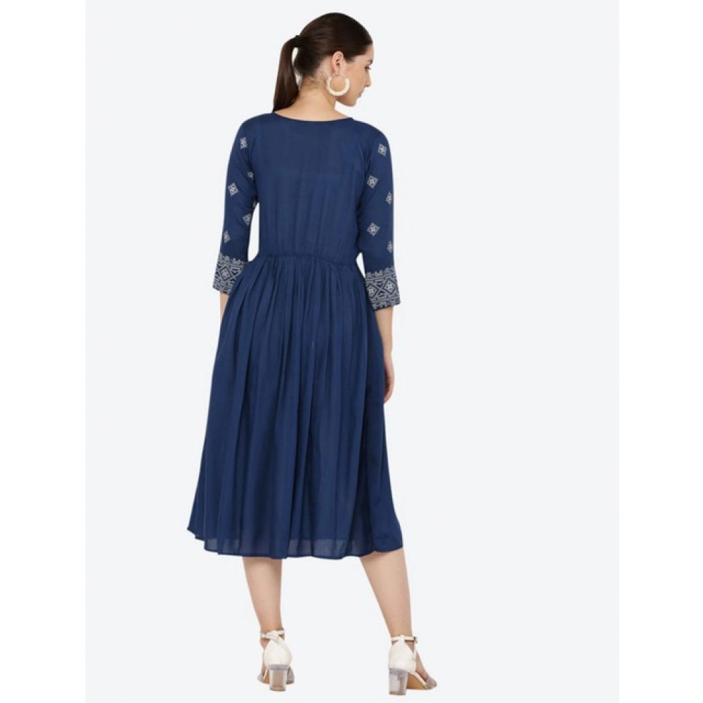 generic women's casual rayon 3 4th sleeves kurti (blue) generic women's casual rayon 3 4th sleeves kurti (blue)