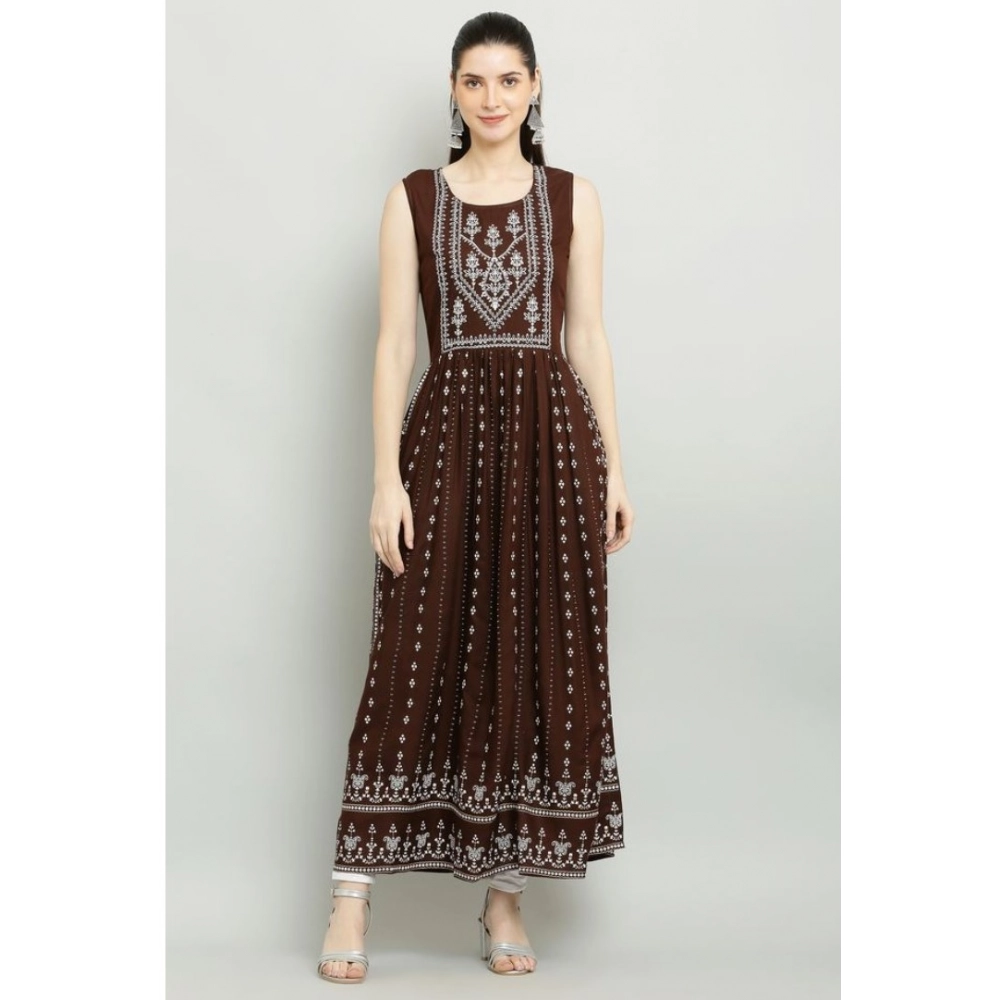 generic women's casual rayon sleeveless kurti (brown) generic women's casual rayon sleeveless kurti (brown)